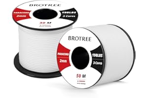 Brotree 2mm Paracord 3 Hebras 30M 100% Nylon Cuerda de Paracaídas para Al Aire Libre, Artesanía, Bricolaje - 90kg Carga de Rotura (Blanco)