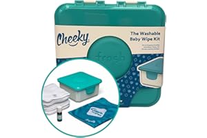 Cheeky Wipes Reusable Mini Wash Kit - 25 Washable White Cotton Terry Wipes, 15x15cm, For Nappy Users, Includes Fresh Soaking Box, Fresh Waterproof Travel Bag, Fresh Essential Oil Baby Wipes Soaking Solution 10ml