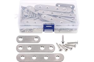 Glarks Lot de 35 supports droits plats en acier inoxydable de 5,1 cm, 7,6 cm, 10,2 cm, pour réparation de plaques de jonction et 80 vis, 115 pièces au total - Argenté