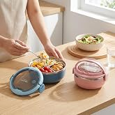 Deconox 700 ml Paslanmaz &Ccedil;elik Yemek Kabı, Kaşıklı, Saplı ve Kilitli Yuvarlak Lunch Box, Mavi Yeşil Pembe Renk Se&ccedil;enekli, 12x