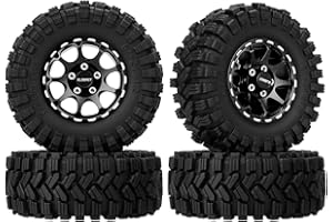 GLOBACT 9-Spoke Aluminum 1.2in Beadlock Wheel Tires Soft Sticky Rubber Tires 62 * 24mm for 1/18 TRX4M 1/24 Axial SCX24 RC Crawler Car Upgrade Accessories (4Pcs Black)