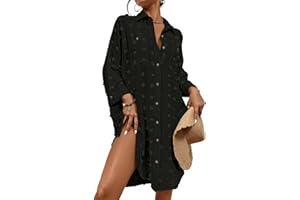 Bsubseach Swimsuit Coverup for Women Bathing Suit Blouse Button Down Shirt Dresses Swiss Dot