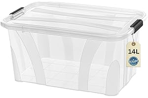 Aufbewahrungsboxen mit Deckel, 7L 14L 21L 32L 55L 80L Plastik Boxen Klickverschluss Stapelboxen 1er/3er Sets Lebensmittelecht Transparent Haushalt & HLKauf-Block (1er 14-Liter & 1x HLKauf-Block)
