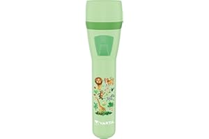 VARTA Kids Lampe Torche, Alimenté par batterie incl. 2x pile AA, conception de la jungle, compartiment à piles à l'épreuve des enfants et verre de protection des yeux, boîtier robuste