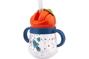 NOHLERLIFE Tazza per bambini 6+Mesi, con Cannuccia ponderata e anti-fuoriuscita, Transition Cup Bicchiere, con Manici, a prova di perdite, con Beccuccio Morbido, 260 ml, senza BPA (Blu)