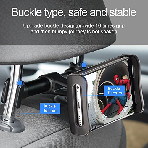 Supporti Poggiatesta per Tablet Cellulare con 2 Appendiabiti Auto, AFUNTA Supporto per Telefono Tablet per Schienale Auto universale per iPad Samsung Nintendo Switch Kindle Fire Smartphone Tablet da 4 a 10.1 pollici - Nero