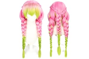 XIEXIESHER Anime Kanroji Mitsuri Pelucas, Mitsuri Cosplay Wig con gorro de peluca libre, 80 cm, circunferencia de la cabeza, peluca de personaje, peluca de disfraz, apta para niñas pequeñas, Halloween