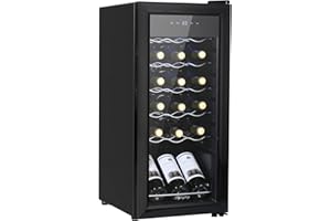 D4P Display4top Cantinetta Frigo per Vini e bevande, Supporta 18 bottiglie,Porta in vetro temperato, cassetto cromato (53L)