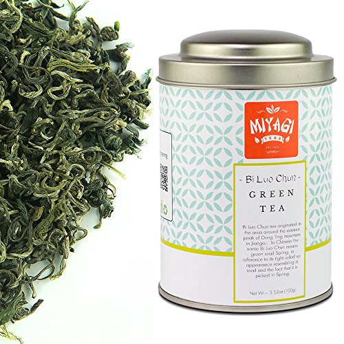 Tè Miyagi - Bi Luo Chun - Tè verde Premium - Foglia sfusa - 3,52 once (100 g) / Latta