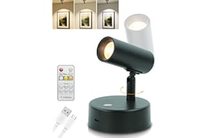 Rechargeable Spot Lights Indoor, HSLighting Cordless Wall Mounted Sconces Lamp Spotlights 5000mAh, 3 Colors & Dimmable Magnetic 350° Rotation Battery Operated Wall Spotlight for Artwork Christmas Tree