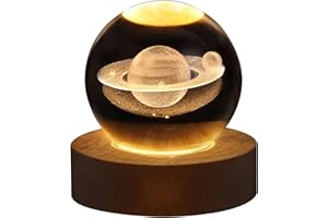 EAYOLY Luz nocturna LED bola cristal 3D Lámpara proyección noche junto a la cama con base madera