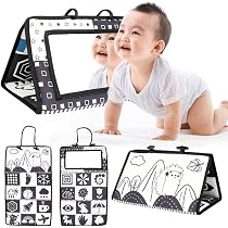 Rseuphiee - Livre De Contraste Bébé Avec Miroir - Noir Et Blanc - Jouet Sensoriel 0-3 Moïs - Lavable