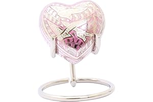 URNSWITHLOVE Small Heart Keepsake Cremation Urn for Ashes – 3-Inch Memorial Heart with Secure Screw Lid, Approx 15 Teaspoons Capacity, Includes Display Stand & Velvet Box (Pink Birds)