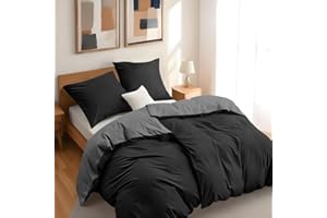 Dreamzie - 2 poszewki na kołdrę 135x200 cm z 2 poszewkami na poduszki 80x80 cm - Czarny/Ciemnoszary - Zestaw pościeli 135x200 ze 100% mikrofibry - 4 sztuki - Oeko TEX