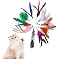 VIKSAUN 10 PCS Feather Teaser Cat Toy, Feather Spinning Attachment Feather Replacement Cat Catcher Toy, for Cat Play, Exercise, Activity & Fun, Assorted Color Cat Toys with Feather Tail (10 PCS)