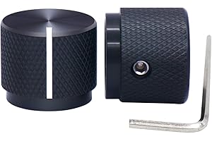 Taiss 2 pièces Bouton de guitare en aluminium noir, pour arbre de 6 mm de diamètre, bouton de volume, bouton audio, bouton de commutation, diamètre 20 mm x hauteur 17 mm Knob-21x17-BK