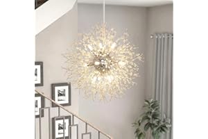 ‎DEPULEY Depuley Kronleuchter Kristall Pendelleuchte, moderne Chrom Pusteblume Hängelampe, 9-Licht Feuerwerk Kronleuchter Beleuchtung für Wohnzimmer, Esszimmer, Kücheninsel, Flur, G9 Glühbirnen