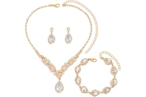 FDEETY Set di Gioielli da Sposa Elegante e Splendente Nuziale Zircone Collana Orecchini Braccialetto Pendenti Set per Matrimonio Banchetto Party