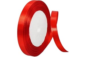 RONGZUBAT Red Ribbon 10mm for Gift Wrapping 22M,Red Satin Ribbon 10mm Thick for Crafting Cake,Hair Bow,Polyester Ribbon Christmas Decoration,Wedding Car Decor