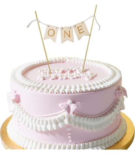 Holz Cake Topper Für 1. Geburtstag – Inkl. Flaggen & Seil, Naturholz, Wiederverwendbar