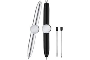 TAIMEIMAO 2 Stück Fidget Pen Mit Nachfüllung & Led-Licht Adhs Stift Für Kinder & Erwachsene (Schwarz Silber)