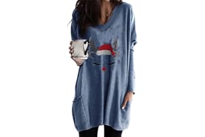 EFOFEI Femme Robe Pull Mignon Imprimer De Noël Haut Ample Décontractée Sweatshirt à Double Poche Latérale