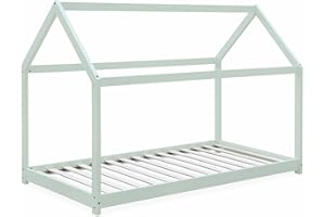 Alice's Home - Cama cabaña Montessori, Madera Maciza de Pino Verde celadón - Tobias - Incl. somier, 90x190cm