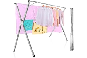 IBVIVIC Etendoir a Linge Pliable Exterieur, Etendage Linge Interieur en Acier Inoxydable, Grande Capacité Sechoir a Linge Balcon pour Chaussettes, Draps, Vêtements, Nettoyage Facile (2M/78.7in)
