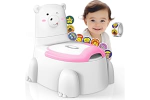 GOLDENOUGH Potty Training Toilet Seat,Travel Potty for Toddlers with Potty Training Reward Stickers Portable Polar Bear Toilet Potty with Splash Guard for Ages 1-6 Kids Boys Girls,Pink White