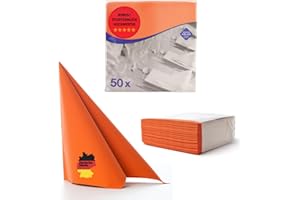Aroba Airlaid Lot de 50 serviettes de table aspect tissu, 19 couleurs, 40 x 40 cm, pliables en 1/4, aspect tissu, pour anniversaire, hôtel, restauration, célébration, Noël, mariage, orange