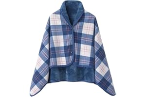 WINKEEY Femme Poncho Polaire Plaid Châle Polaire Cape Chaud d'hiver avec Boutons Couverture à Carreaux