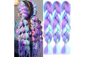COLORFUL PANDA ColorfulPanda 3 sztuki ombre, brązowe Jumbo Braid sztuczne włosy 61 cm, 100 g, włosy kanekalon (fioletowe/niebieskie/różowe/zielone)