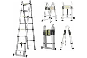 RIGOGO Scala telescopica in acciaio inox, 2,5 + 2,5 m, per porte e interni, portata 150 kg, EN131