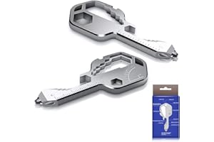 FOHYLOY 24 in 1 Multi Tool Key, Stainless Steel Key Shaped Pocket Tool, Outdoor Multitool for Bottle Opener,Screwdriver,Ruler, Wrench,Stripping,Bit Driver,Suitable for Gifts,Men and Boys (Silver)