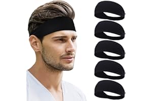 Beister Lot de 5 Bandeaux de Sport pour Homme et Femme - Évacuation de l'humidité et de la Transpiration - Bandeau élastique Large pour la Course à Pied, Le Cyclisme, Le Basket-Ball, la Gym, Le