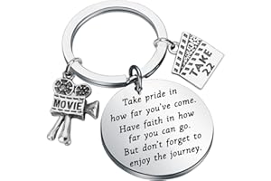 ENSIANTH Movie Camera Keychain Film Director Student Gifts Filmmaker Gifts Take Pride In How Far You Have Come Keychain for Movie lover Gifts