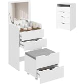 HOMCOM 3 in 1 Makeup Station with Folding Mirror, Vanity Stool | Makeup Dressing Table Padded Retractable Stool with Wheels 3