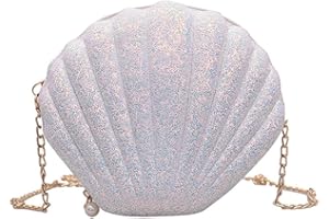 ‎DRALOFAO Damen Muschel Tasche Pailletten Kettentasche Mädchen Frauen Glitzer Tasche Kette Handtasche Geburtstag Geschenk Damen Clutch Glitzer Silber Muschel Abendtasche Glänzend Umhängetasche Muscheltasche