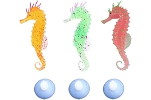 Fayemint 3 Pièces Artificielle Hippocampe, Hippocampe décoratif Ornement,avec Ventouse Installation, Lumineux Hippocampe Artificiel Silicone, pour Décoration D'aquarium