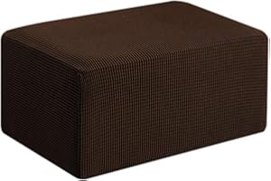 SYLC Fodera In Ottomano Elasticizzato, Copertura Per Sgabello Rettangolare, Copri Pouf Copertura Dell'Ottomano, Protezione Per Fondo Elastico (Medio 1 pezzo,Marrone)