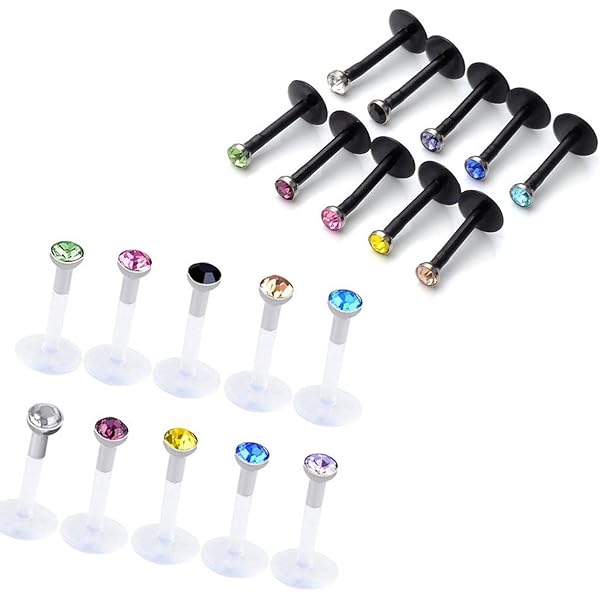 Piercing Labret Levre 24 Barres De Piercing Labret Bioflex MixPiercing - Transparent/Couleur Chair, 6-12mm, 16G - Pour Lèvres, Nez, Oreilles Piercing Bioflex