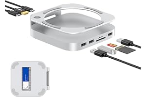 GEWOKLIY Mac mini M4 Dock, Aluminium-Ständer und Hub für Mac mini M4 und M4 Pro mit M.2 NVMe SSD-Gehäuse, 4K 60Hz HDMI, 2 x USB-A 10 Gbit/s, SD/TF-Kartenleser, USB 2.0 Daten