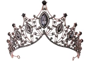 HPMAISON Vintage Girls Crystal Tiara Crown Black Women Princess Elf Headband Gift for Costume Wedding Carnival Headdress Prom Birthday Party Pageant Christmas Halloween Hair Baroque Jewelry