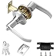 APOMOONS Door Lock with Keys, Knob Lever Door Handle Lock Door, Handles with Locks Bedroom Door Lock Door Locks Door Handles, Security Door Locks Set Internal Door Handle with Lock with Keys (Silver)