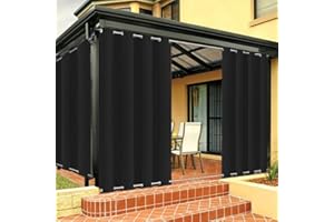 FICARICO Outdoor Vorhang Wetterfest mit Ösen Oben und Unten, Outdoor Vorhänge Sonnenschutz Wasserdicht Blickdicht Gardinen für Pavillon, Benutzerdefinierte Größe -1 Stück, Schwarz, B183xH275cm