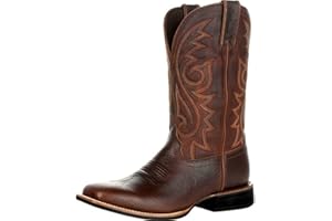 SOOUICKER Mens Cowboy Boots for Women Men Wide Calf Wide Fit Brown Black Leather Calf Length Boots Flat Cowboy Boots Shoes Retro