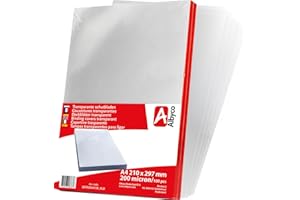 Albyco Cubiertas Transparentes Brillantes, Portadas para Encuadernar de PVC grosor 0,20 mm/200 micras, Tamaño A4 (210 x 297 mm), Hojas plastico PVC