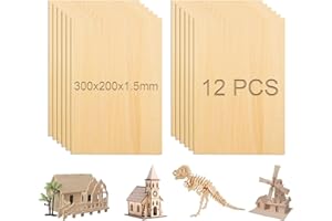 DASIAUTOEM Lot de 12 Feuilles de Contreplaqué Balsa 300x200x1.5mm Feuilles de Bois, Panneaux Bois Balsa pour Travaux Manuels Modèle Bricolage, Avion, Bateau, Boiserie Maison, Bâtiment Gravure Peinture