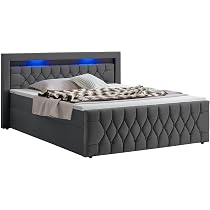 Juskys Boxspringbett Leona 180x200 cm - Bett mit LED Beleuchtung ...