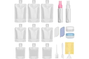 KORINTIN Botes Viaje Rellenables 19 Piezas, Kit Viaje Avion 30/50/100 ml, Recargables Vacías Squeeze, A Prueba de Fugas, Tarros de Cosméticos y Botellas Dispensadoras de Bomba, Accesorio de Viaje, sin BPA